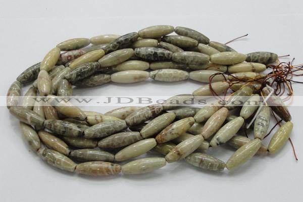 CFA24 15.5 inches 10*30mm rice chrysanthemum agate gemstone beads