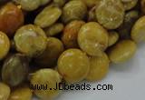 CFA41 15.5 inches 12mm flat round yellow chrysanthemum agate beads