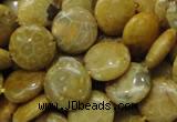 CFA42 15.5 inches 15mm flat round yellow chrysanthemum agate beads