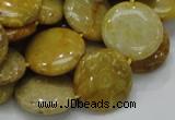 CFA43 15.5 inches 20mm flat round yellow chrysanthemum agate beads