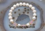 CFB1008 9mm - 10mm potato white freshwater pearl & rose quartz stretchy bracelet