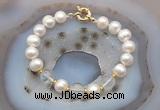 CFB1020 Hand-knotted 9mm - 10mm potato white freshwater pearl & white crystal bracelet