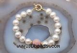 CFB1024 Hand-knotted 9mm - 10mm potato white freshwater pearl & pink opal bracelet