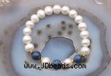 CFB1030 9mm - 10mm potato white freshwater pearl & dumortierite stretchy bracelet