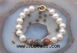 CFB1032 Hand-knotted 9mm - 10mm potato white freshwater pearl & botswana agate bracelet