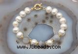 CFB1036 Hand-knotted 9mm - 10mm potato white freshwater pearl & grey banded agate bracelet