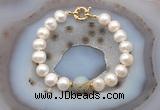 CFB1044 Hand-knotted 9mm - 10mm potato white freshwater pearl & serpentine jasper bracelet