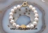 CFB1054 Hand-knotted 9mm - 10mm potato white freshwater pearl & honey jade bracelet