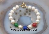 CFB1097 Hand-knotted 9mm - 10mm potato white freshwater pearl & colorful candy jade bracelet