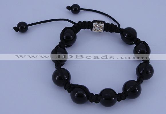 CFB549 12mm round black agate with alloy beads adjustable bracelet