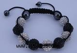 CFB562 12mm round rhinestone with hematite beads adjustable bracelet