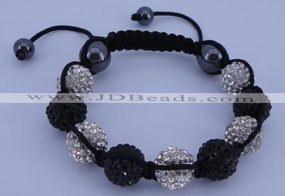 CFB562 12mm round rhinestone with hematite beads adjustable bracelet