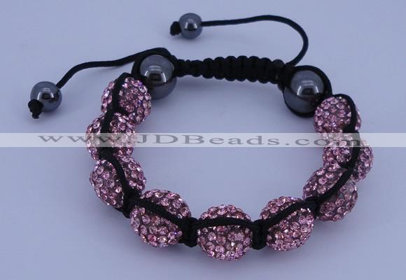 CFB575 12mm round rhinestone with hematite beads adjustable bracelet