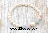 CFB601 6-7mm potato white freshwater pearl & morganite stretchy bracelet