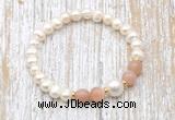 CFB605 6-7mm potato white freshwater pearl & moonstone stretchy bracelet