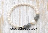 CFB606 6-7mm potato white freshwater pearl & labradorite stretchy bracelet