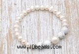 CFB612 6-7mm potato white freshwater pearl & white howlite stretchy bracelet