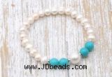 CFB613 6-7mm potato white freshwater pearl & turquoise stretchy bracelet