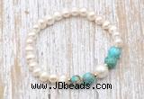 CFB614 6-7mm potato white freshwater pearl & blue sea sediment jasper stretchy bracelet