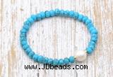 CFB703 faceted rondelle turquoise & potato white freshwater pearl stretchy bracelet