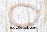 CFB709 faceted rondelle pink aventurine & potato white freshwater pearl stretchy bracelet