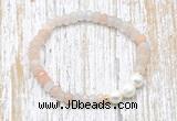 CFB710 faceted rondelle pink aventurine & potato white freshwater pearl stretchy bracelet