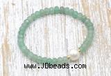 CFB712 faceted rondelle green aventurine & potato white freshwater pearl stretchy bracelet