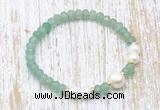 CFB714 faceted rondelle green aventurine & potato white freshwater pearl stretchy bracelet