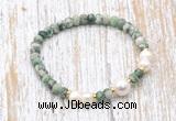 CFB717 faceted rondelle Qinghai jade & potato white freshwater pearl stretchy bracelet