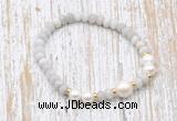 CFB723 faceted rondelle white crazy lace agate & potato white freshwater pearl stretchy bracelet