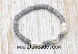 CFB735 faceted rondelle grey picture jasper & potato white freshwater pearl stretchy bracelet