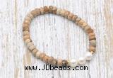 CFB737 faceted rondelle picture jasper & potato white freshwater pearl stretchy bracelet