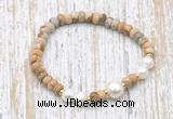 CFB738 faceted rondelle picture jasper & potato white freshwater pearl stretchy bracelet