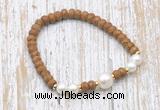 CFB741 faceted rondelle wooden jasper & potato white freshwater pearl stretchy bracelet