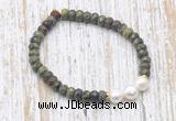 CFB743 faceted rondelle dragon blood jasper & potato white freshwater pearl stretchy bracelet