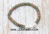 CFB758 faceted rondelle unakite & potato white freshwater pearl stretchy bracelet