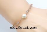 CFB802 4mm faceted round orange moonstone & potato white freshwater pearl bracelet