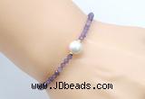 CFB806 4mm faceted round amethyst & potato white freshwater pearl bracelet