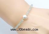 CFB807 4mm faceted round prehnite & potato white freshwater pearl bracelet