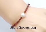 CFB812 4mm faceted round orange garnet & potato white freshwater pearl bracelet