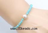 CFB815 4mm faceted round amazonite & potato white freshwater pearl bracelet