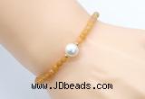 CFB822 4mm faceted round yellow jade & potato white freshwater pearl bracelet