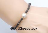 CFB830 4mm faceted round bronzite & potato white freshwater pearl bracelet