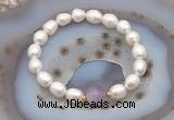 CFB901 9mm - 10mm rice white freshwater pearl & lavender amethyst stretchy bracelet