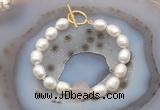 CFB933 Hand-knotted 9mm - 10mm rice white freshwater pearl & rose quartz bracelet