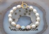 CFB936 Hand-knotted 9mm - 10mm rice white freshwater pearl & morganite bracelet