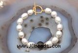 CFB937 Hand-knotted 9mm - 10mm rice white freshwater pearl & smoky quartz bracelet