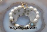 CFB938 Hand-knotted 9mm - 10mm rice white freshwater pearl & labradorite bracelet