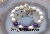 CFB988 Hand-knotted 9mm - 10mm rice white freshwater pearl & candy jade bracelet