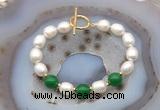 CFB994 Hand-knotted 9mm - 10mm rice white freshwater pearl & candy jade bracelet